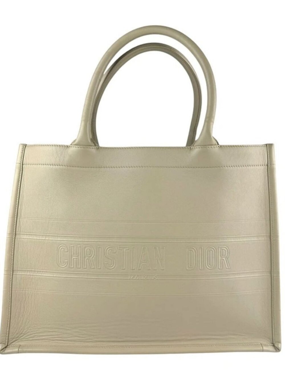 Christian Dior Book Tote Medium Handbag Beige Leather